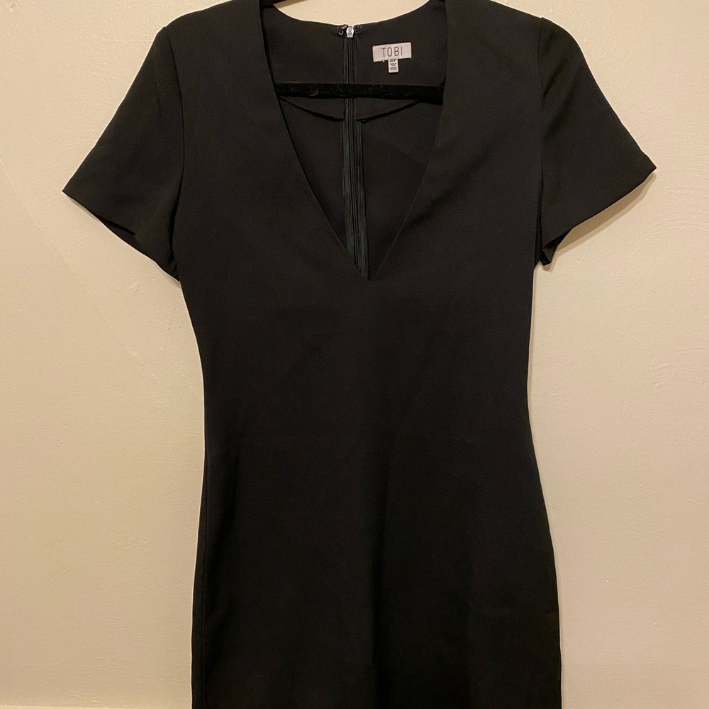 Tobi black plunging neckline mini dress